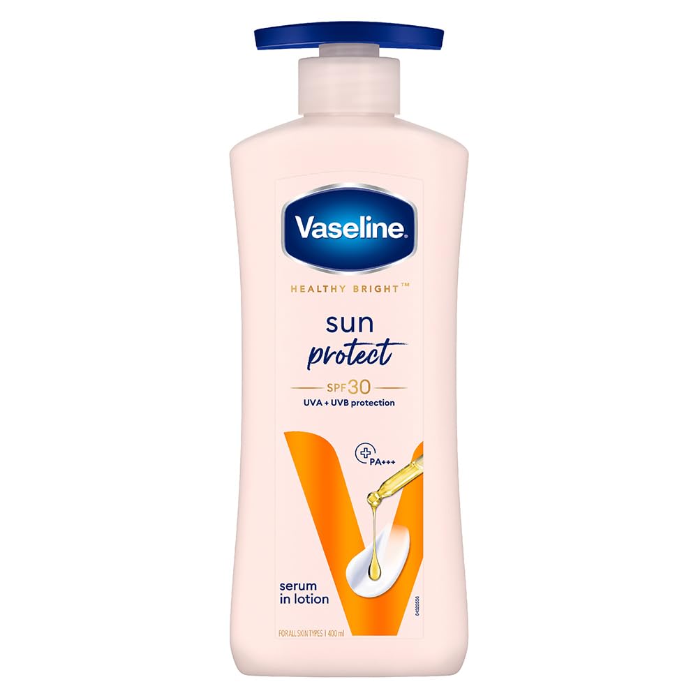 Vaseline Healthy Bright Sun Protection Body Lotion SPF 30, 400 ml, Daily Moisturiser for Dry Skin, Gives Non-Greasy Glowing Skin - for Men & Women