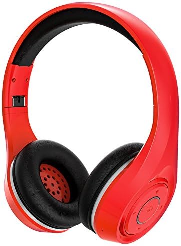 Bluetooth Headphones Over Ear, Hi-Fi Stereo Wireless Headset with Microphone, Foldable, Soft Memory-Protein Earmuffs, Wired Mode for PC/ Cell Phones/ TV (Red)