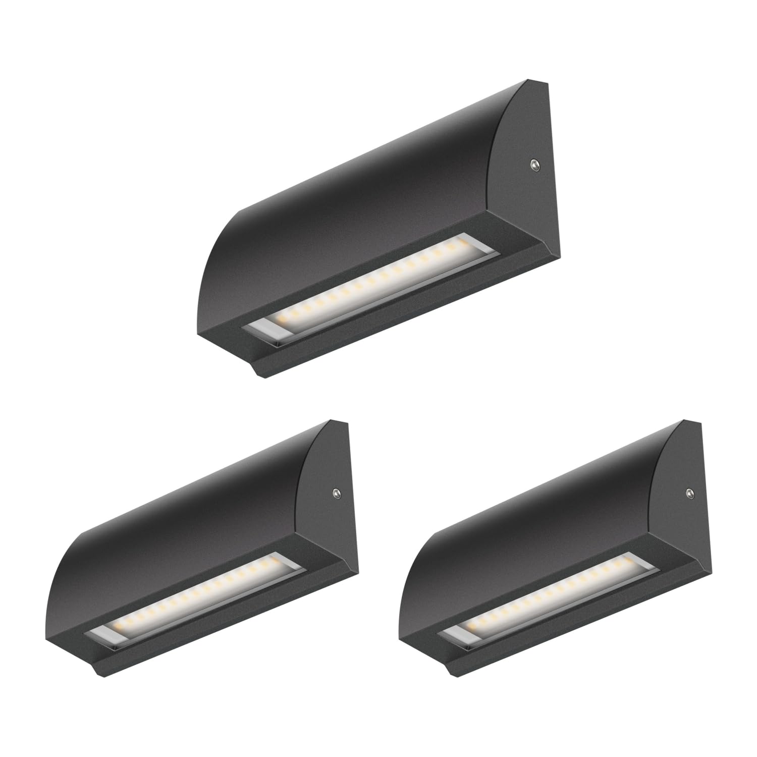ledscom.de 3 LED wall Light/Staircase Light SEGIN for Outdoors, IP54, Flat, Downlight, Black matt, Angular, 3.8 W, 265lm, Warm White
