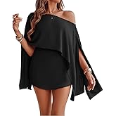 CHICME Women's 3 Piece Summer Outfits Off Shoulder Batwing Sleeve Tops with Bandeau and Skorts Sets Casual Vacation Outfit