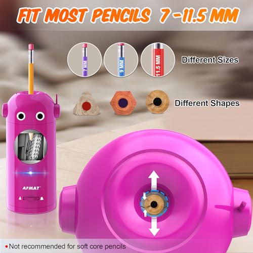 AFMAT Electric Pencil Sharpener for Colored Pencils 7-11.5mm, Auto in & Out, Fully Automatic Rechargeable Hands-Free Pencil Sharpener, Purple, RB