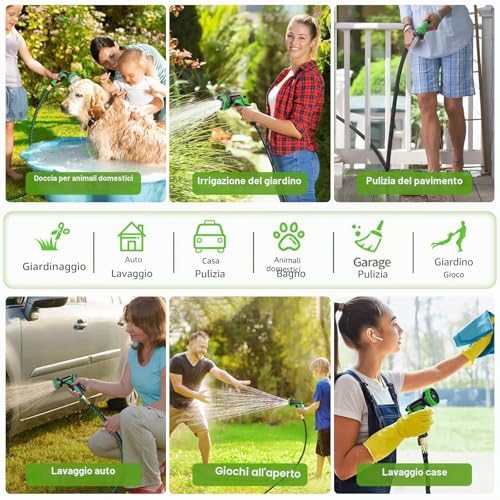 Garden Hose 15 m with 10 Modes Irrigation Gun | TPE Lightweight Anti-Tangle Kit | For Irrigation and Car Wash, Brass Connections 1/2" & 3/4" | Aluminium/Copper Adapter