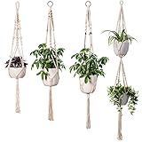 TimeYard Macrame Plant Hangers - 4 Pack, in Different Designs - Handmade Indoor Wall Hanging Planter Plant Holder - Modern Boho Home Decor