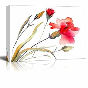 Red Carnations Blooming Watercolor Painting