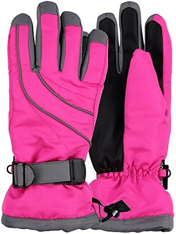Women's Thinsulate Lined Waterproof Ski Glove (Pink/Grey, Small/Medium)