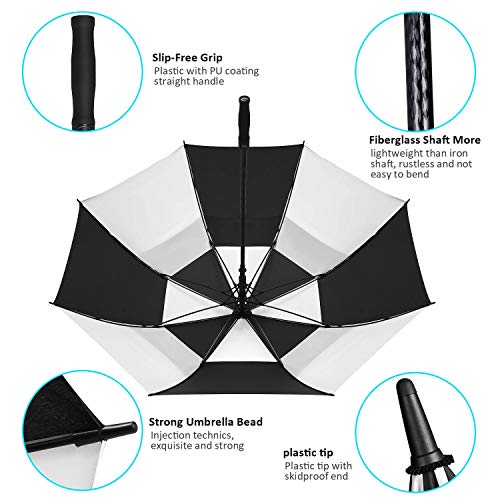 BAGAIL Golf Umbrella 68/62/58 Inch Large Oversize Double Canopy Vented Windproof Waterproof Automatic Open Stick Umbrellas for Men and Women (Black/White, 62 in)