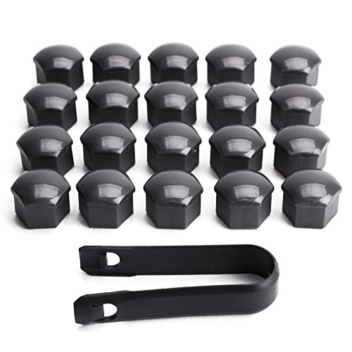 20x17mm Wheel Nut Cap Bolt Covers – Black ABS Plastic – Fit Audi VW Vauxhall BMW Mercedes Renault – 22x18mm External