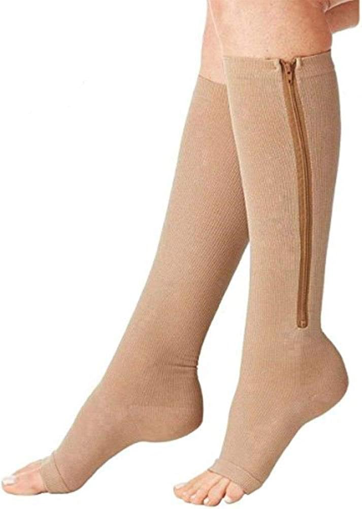 (2 Pairs)Compression Medical Zip Socks15-20mmHg Zipper Leg Support Unisex Open Toe Knee: Clothing