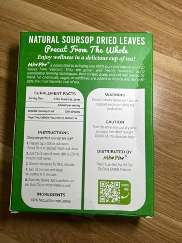 SOURSOP GRAVIOLA DRIED LEAVES TEA, 250+ GUANABANA LEAVES, NO GLUTEN, WILDCRAFTED, HOJA GUANABANA, LOOSE LEAF HERBAL TEA, PRECUT, RELAXING, GOOD SLEEP