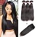 LONG YAO Brazilian Straight Virgin Hair 3 Bundles With Free Part Lace Closure 7A 100% Unprocessed Remy Human Hair Extensions Natural Color