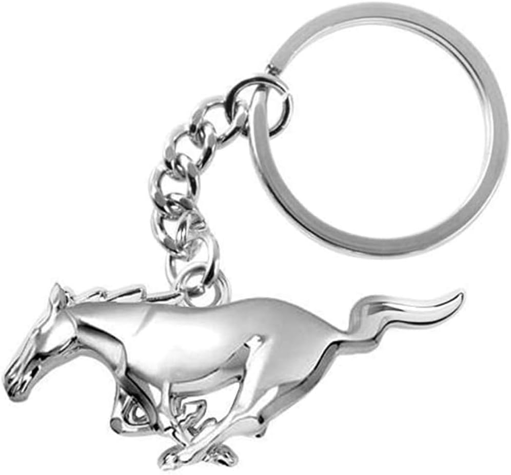 For Ford Mustang 3D Pony Chrome Metal Key Chain Car Logo Keychain Keyfob keyring, Black, 2.35" x 1"