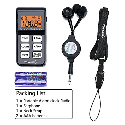 DreamSky Mini Portable FM Radio, Alarm Clock Radio with Earphone, 12H