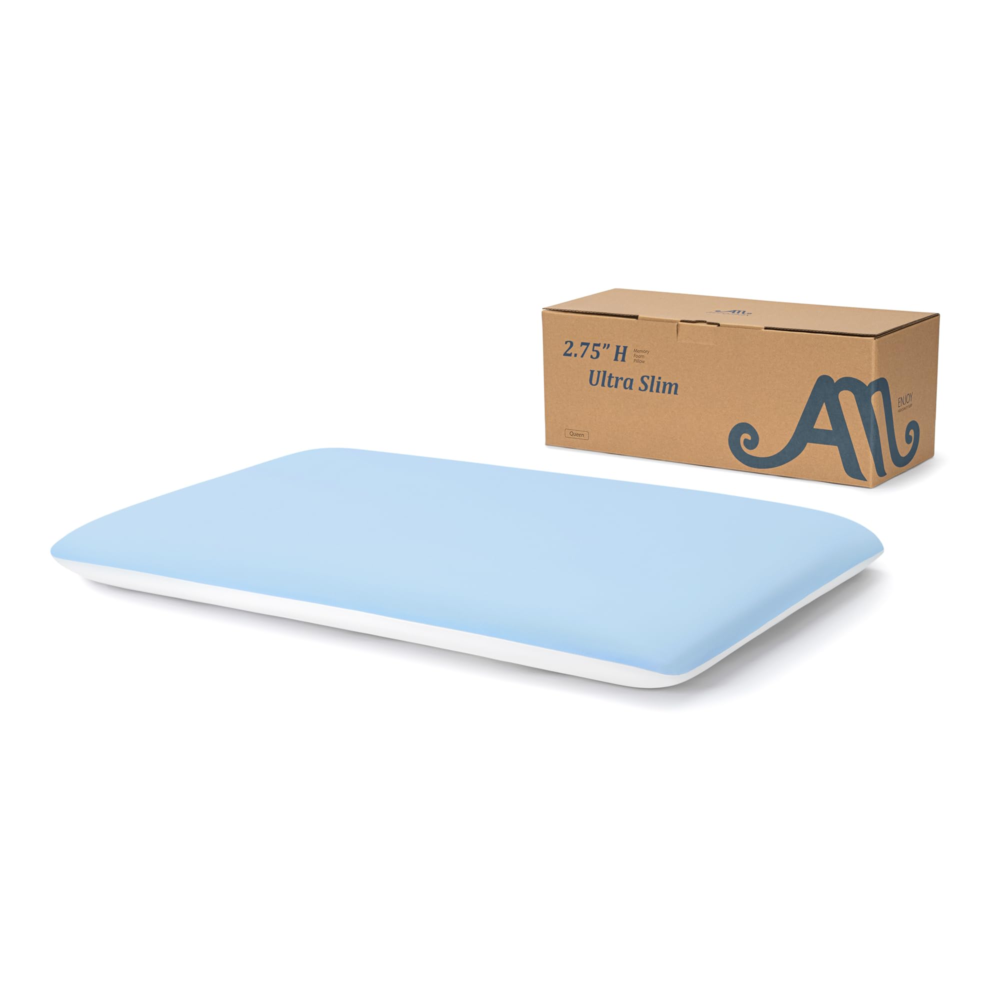 Photo 1 of AM AEROMAX 2.75 Inches Queen Size Hyper Slim Memory Foam Pillow for Stomach and Back Sleepers - Thin, Flat Design for Cervical Neck Alignment and Deeper Sleep.