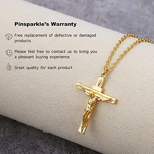 Pinsparkle Cross Necklaces For Women Men Crucifix Necklace Women Cross Necklace Jesus Necklace 18K Gold Plated Cross Chain