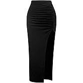 Verdusa Women's Ruched Side Split High Waist Bodycon Long Pencil Skirt