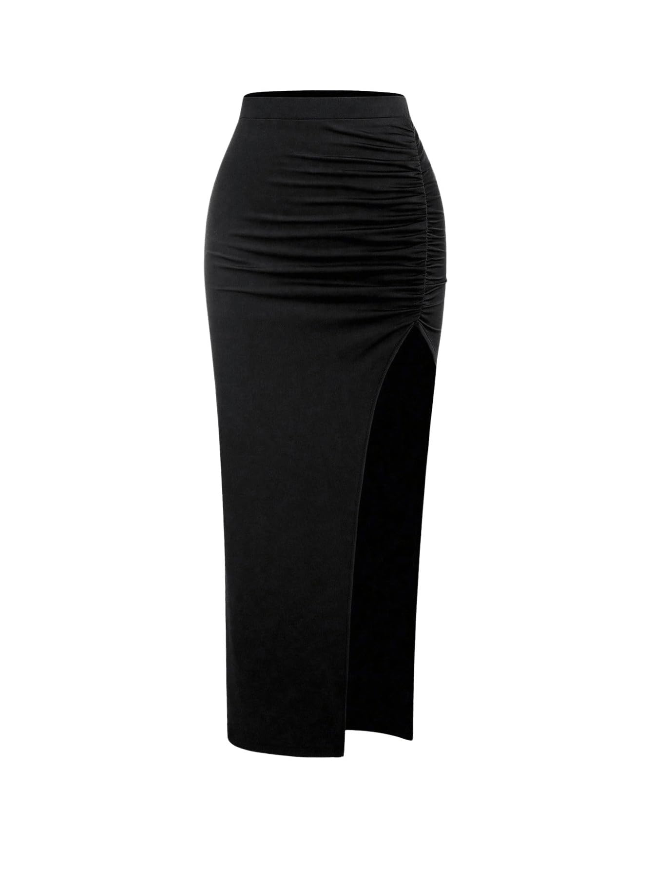 Photo 1 of Verdusa Women's Ruched Side Split High Waist Bodycon Long Pencil Skirt Black Medium