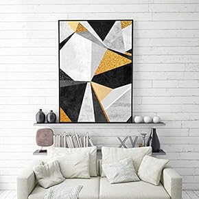 Framed Canvas Home Artwork Decoration Golden Abstract Style Canvas Wall Art for Living Room, Bedroom - 16x24 inches