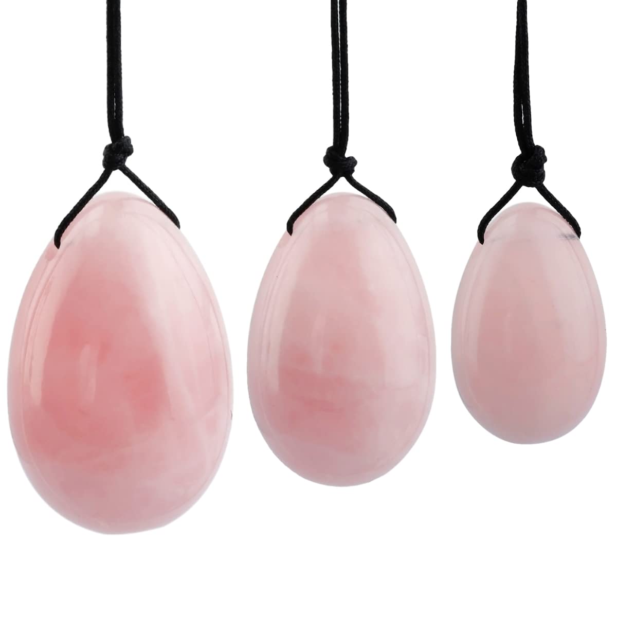 Shanxing Rose Quartz Yoni Eggs Set of 3, Predrilled, with Unwaxed String, Massage Stone for Women to Train Pelvic Muscles Kegel Exercise