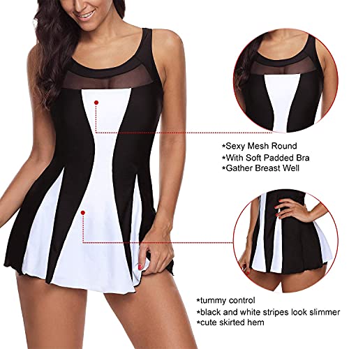 Zando Women One Piece Swimdress for Grils Tummy Control Swim Dress