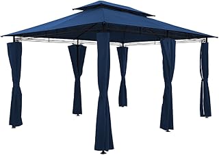 Deuba Luxus Pavillon Topas 3x4m Seitenwände Eckig Festzelt Partyzelt Gartenlaube Gartenzelt Gartenpavillon Blau