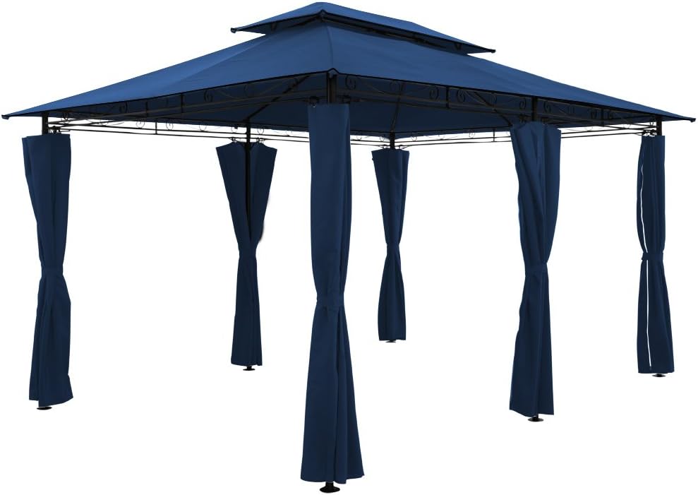 Deuba Luxus Pavillon Topas 3x4m Seitenwände Eckig Festzelt Partyzelt Gartenlaube Gartenzelt Gartenpavillon Blau