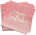 Ginger Ray PM-908 Pick And Mix Foiled Pink Ombre Happy Birthday Party Paper Napkins (20 Pack), Gold
