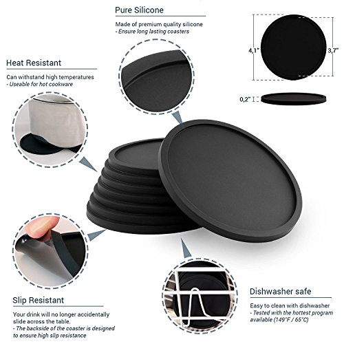 Arc International, Luminarc Set of 14 pieces - Set includes 10 16oz. Pub Beer Glasses with 4 Black Silicone Coasters, perfect & basic home, kitchen set. - Thumbnail 2