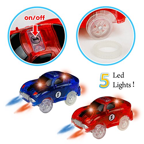 Race Rail Track Assemble Twister Amazing Race Track Kit Set Flexible Bendable Dark Glow,2 Car with Flashing Headlights LD Light,Great gift for Kids Toddlers Boys Girls,220 Pcs - Thumbnail 2