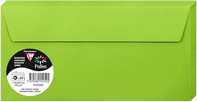 Clairefontaine 5545C Self-Adhesive Envelopes DL 11x22cm 120gsm Green Pack of 20