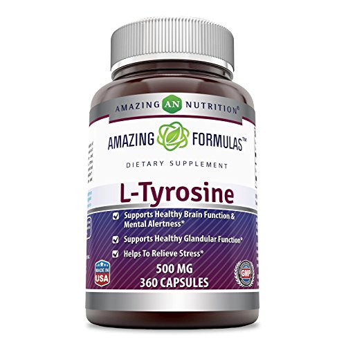 Amazing Formulas L-Tyrosine - 500 Mg, 360 Capsules - Supports Healthy Brain Function & Mental Alertness - Supports Healthy Glandular Function - Helps to Relieve Stress.