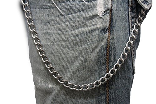 TFJ Men Wallet Chain Biker Fashion Jeans Keychain Classic Links Basic Plain Silver