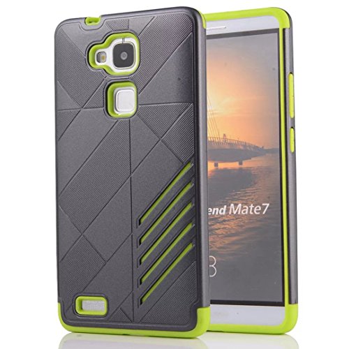 Huawei Mate 7 Case, Ranyi [Stripe Armor Series] [Shock Absorbing] Luxury Striped Design Hard Cover + inner Soft Rubber 2 in 1 Rugged full body Protective Case for Huawei Ascend Mate 7 (green)