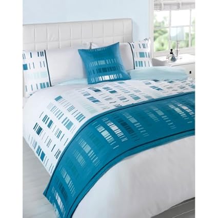 5 Piece Teal Staten Bed Runner Cushion Cover Duvet Cover And