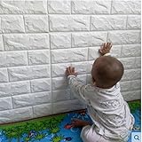 3D Brick Wall Stickers, Brick Wall Panel, Family Self Adhesive Brick Wallpaper for Background TV Bedroom Living Room Kitchen Decor 60 x 60CM by YTAT (1, white)