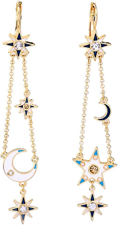 QIAN0813Mardi Gras Gold Earrings for Women - Sun Moon Star Celestial Huggie Dangle Earrings, Hypoallergenic Greek Mythology Boho Greek Mythology Witchy Jewelry