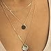 Unicra Dainty Disc Layered Choker Necklaces Multi-layer Circle Necklace Bar Y Pendant Choker with Long Chain Jewelry for Women and Girls (Gold)
