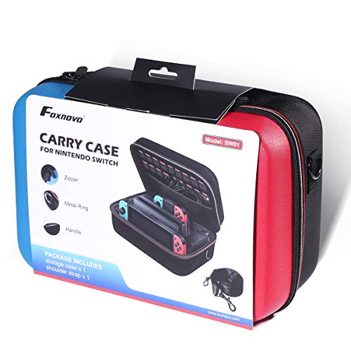 Foxnovo Carrying Case for Switch System, Durable Hard Protective Case Portable Travel Case with 18 Cartridge Holders for Game Cards, Switch Console, Joy-Con Grip and Other Switch Accessories