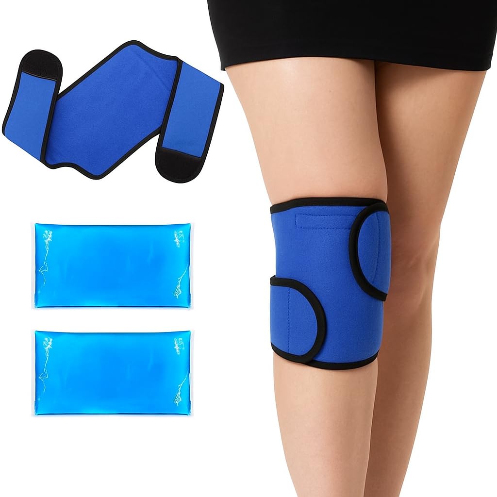 Knee Ice Pack for Sports Injury, Reusable Hot Cold Ice Gel Pack for Swelling, Muscle Soreness, Joint Pain, Flexible Knee Ice Pack Wrap Cold Compress for Knee Pain Relief, Knee Surgery, Arthritis