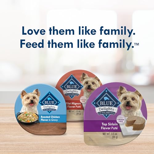 BLUE BUFFALO DELIGHTS NATURAL ADULT SMALL BREED WET DOG FOOD CUPS, PATE STYLE, TOP SIRLOIN FLAVOR IN SAVORY JUICE 3.5-OZ (PACK OF 12)