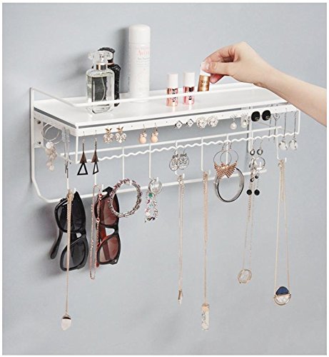 JackCubeDesign Wall Mounted classic White Iron Designer made Cosmetics Storage Shelf w/ Necklace Jewelry Organizer Shelf Earrings Holder – :MK238B - Thumbnail 7