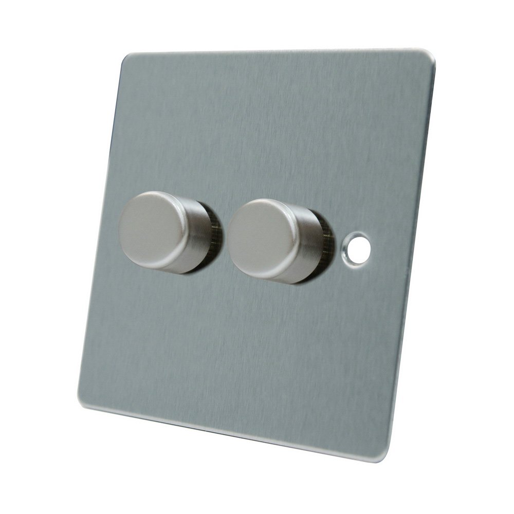 AET FSC2GDIM40 10 A 400 W 2-Gang 2-Way Satin Chrome Flat Double Light Dimmer Switch