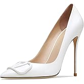 Qunvngutui Women's Pointed Toe Shallow Mouth Sexy Square Buckle Rhinestones 10cm Stiletto Heels Slip-on Wedding Party Banquet Big Size Shoes