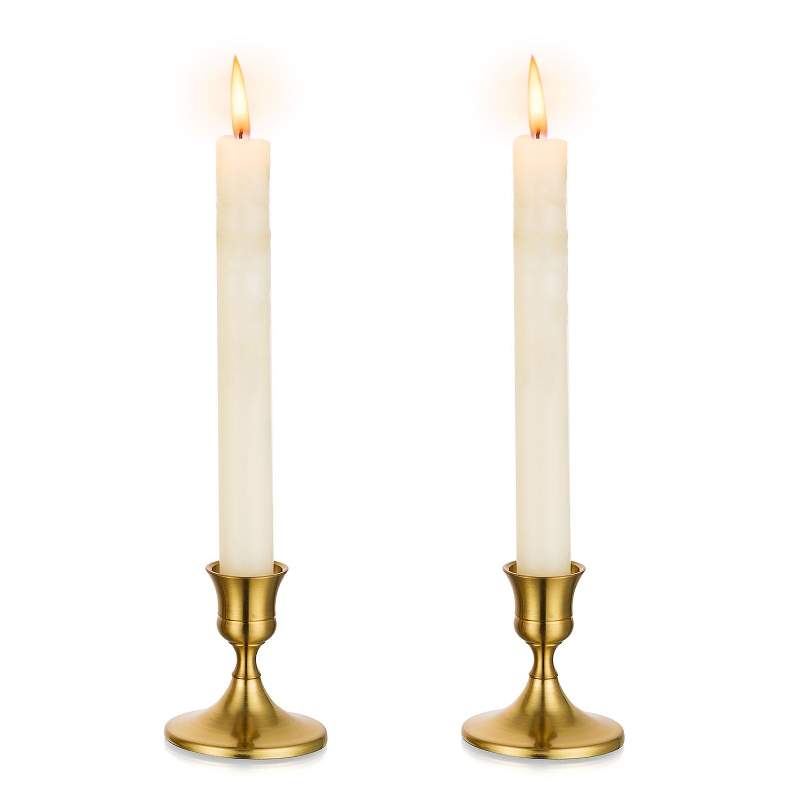 Romadedi Candlestick Holders for Taper Candle - 2PCS Gold Brass Color Candle Stick Candle Holder for Table Centerpiece Wedding Reception Festive Christmas Mantel Decoration Home Decor