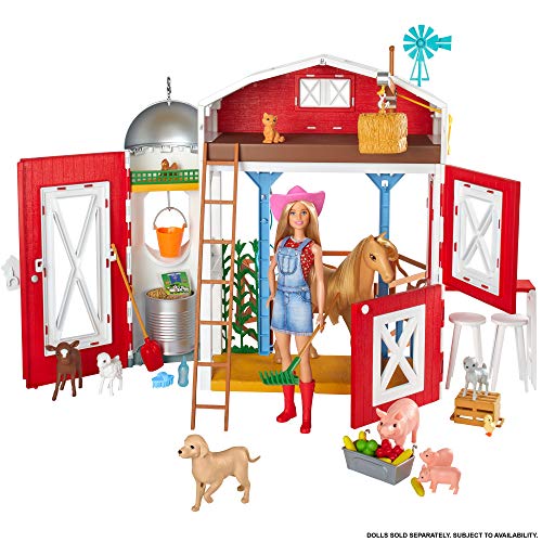 Barbie GJB66 - „Spaß auf dem Bauernhof“ Pferdehof Spielset mit Scheune, 11 Tieren, tollen Funktionen & 15 Teilen, Spielzeug für Kinder ab 3 Jahren – Bild 3