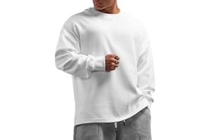 JEEING GEAR Men's Basic Long Sleeve Waffle Sweatshirt Loose Fit Workout Pullover Crewneck Shirt