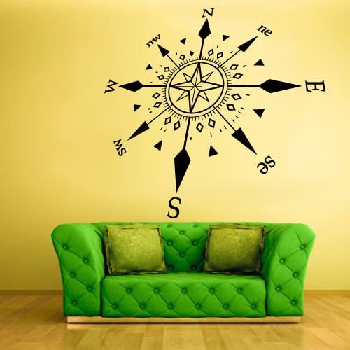 Wall Decal Vinyl Sticker Design Rose Wind West South Nord Compass Wall Mural, Removable Sticker, Home Decor