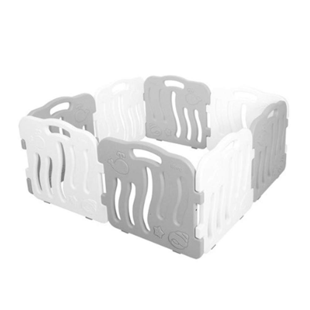 white and grey playpen