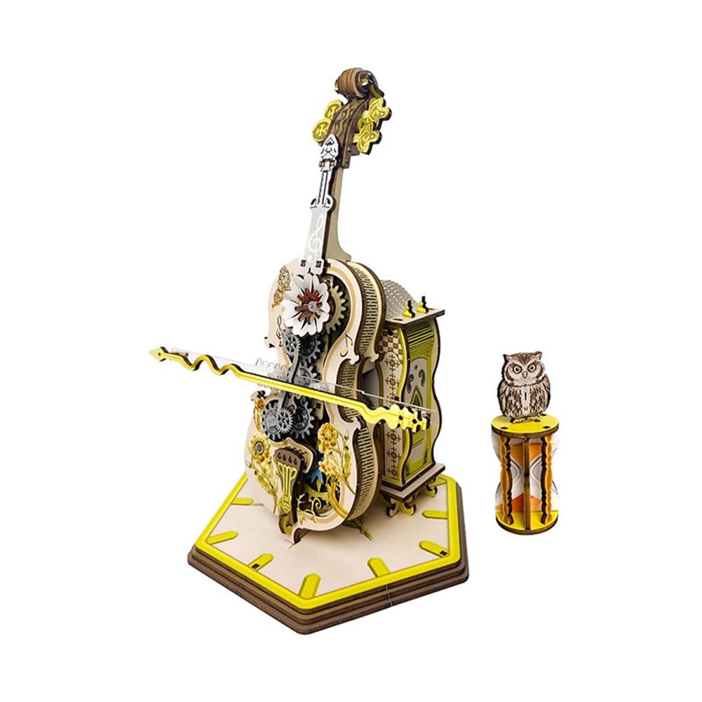 Qarmijaer 3D Puzzle Wooden Model Kit with Music Box for Adult Hobbyists and DIY Enthusiasts