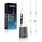 Lumiflexa Water Dental Flosser for Teeth Pick, Cordless Flosser for Travel with 4 Jet Tips, 9 intensities, IPX7 Waterproof Portable & Rechargeable Oral Irrigator Cleaner, White