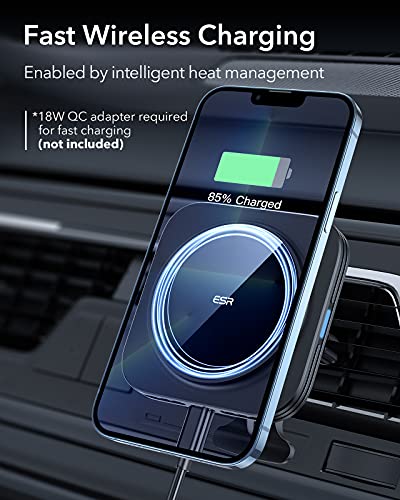 ESR HaloLock Magnetic Wireless Car Charger, Fast Charging, Air Vent Mount, Compatible with MagSafe Car Charger, Caseless iPhone 14/13/12 Series Phones and Magnetic Cases, Not for iPhone 14 Pro, Black